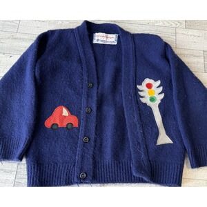 VTG Blue Bird Navy Cardigan‎ 9-12 MOS Sweater Acrylic USA Made Car Traffic Light
